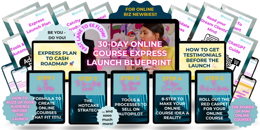 30-Day Online Course Express Launch Blueprint Product Mock-up detailing online course content