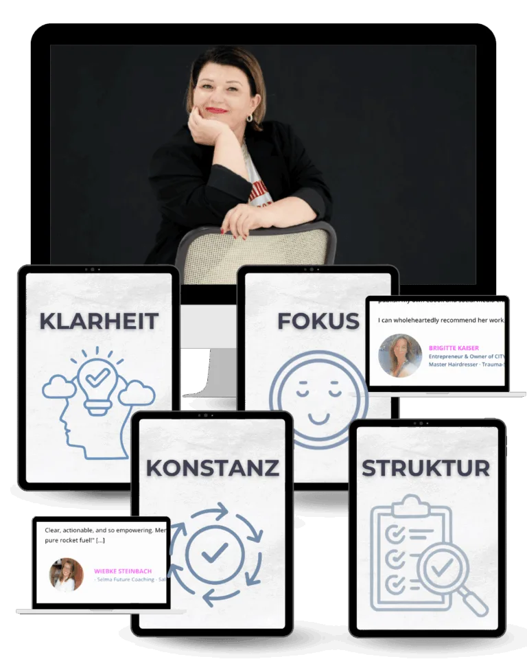 Unternehmerin symbolisiert Klarheit und Fokus im Business, digitale Business Community