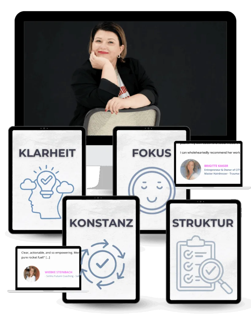Unternehmerin symbolisiert Klarheit und Fokus im Business, digitale Business Community